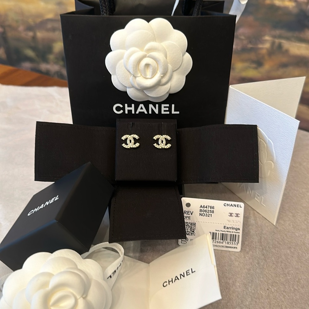 Authentic Chanel CC Stud Earrings